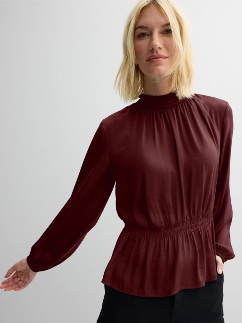 Nine Wesr Long-Sleeve Mock Neck Blouse